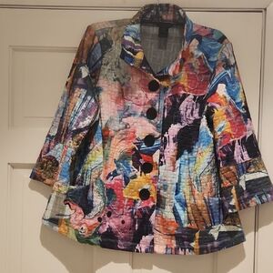 Ali Miles Multicolor 3/4 Sleeve Women's Size M Button Down Blazer Wired Collar